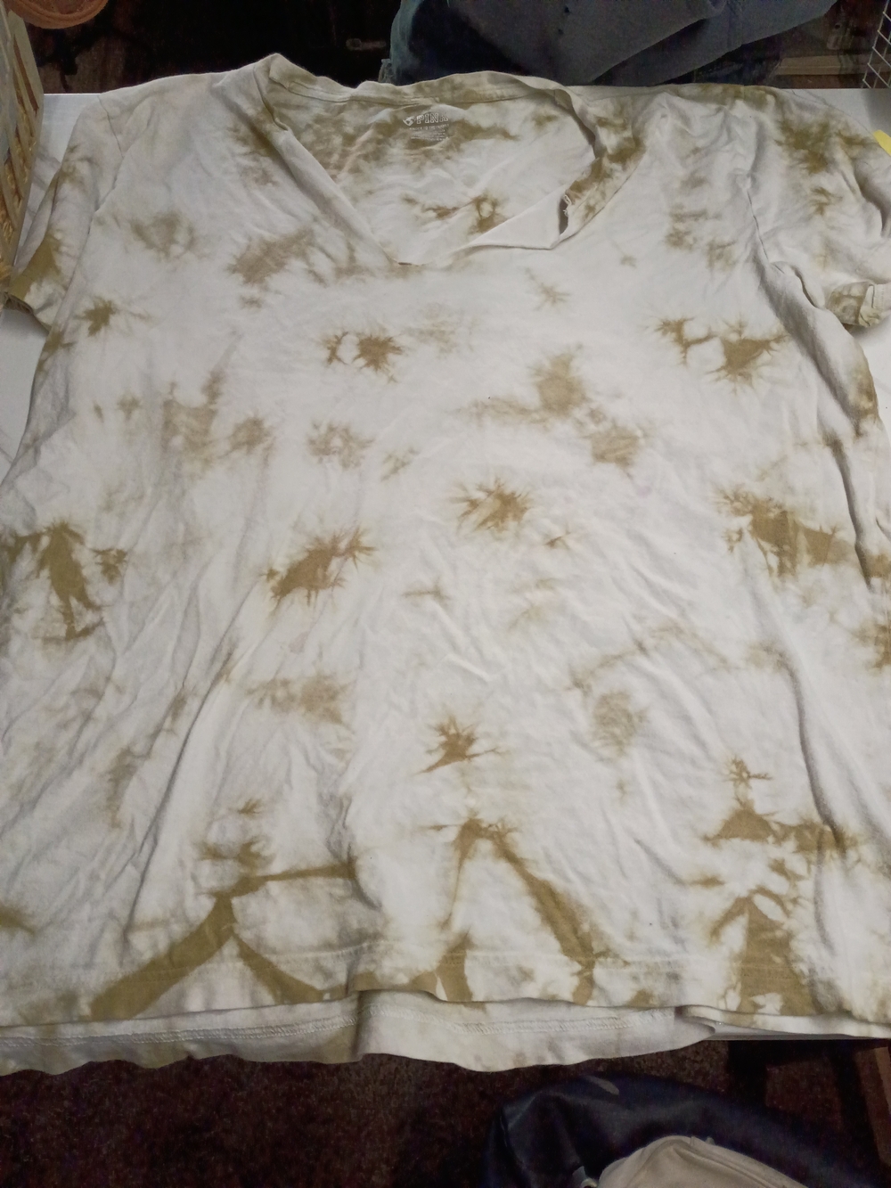Neutral Tie-Dye V-Neck Tee in Beige and White